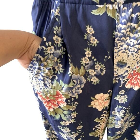 Zara Silky Harness The Power Of Flowers Straight Leg Crop Pants Pull On Blue M - Picture 4 of 14